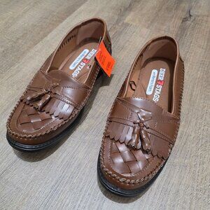 Men’s Brown Slip-On Loafers Tassel Moc Toe Comfort Memory Foam Size 10